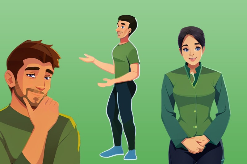 Eksempler på grøn persontypes kropssprog.